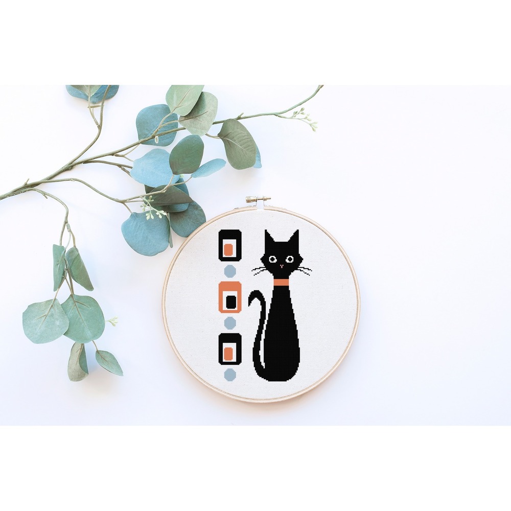 Atomic Black Cat Mid Century Art Counted Cross Stitch Pattern Leaflet Chart - Picture 3 of 5